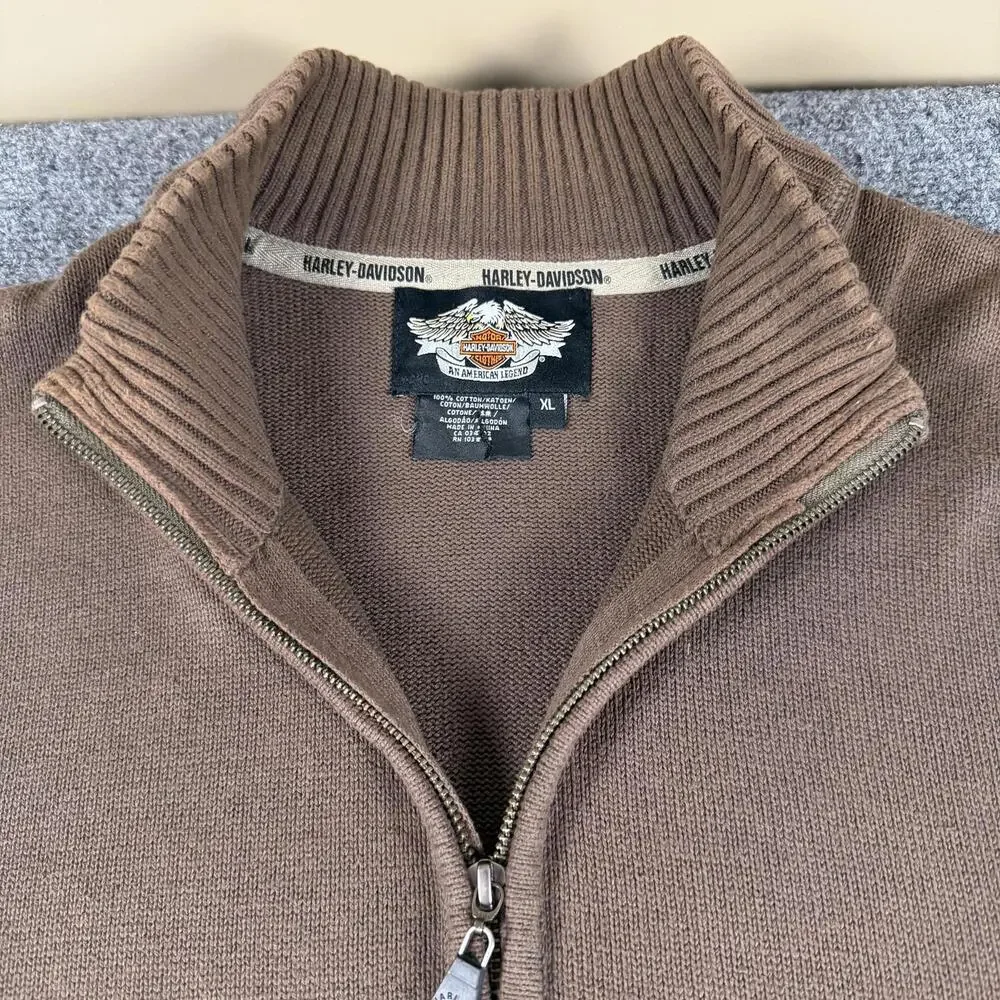 Harley-Davidson Brown Cotton Half-Zip Sweater XL #902‎